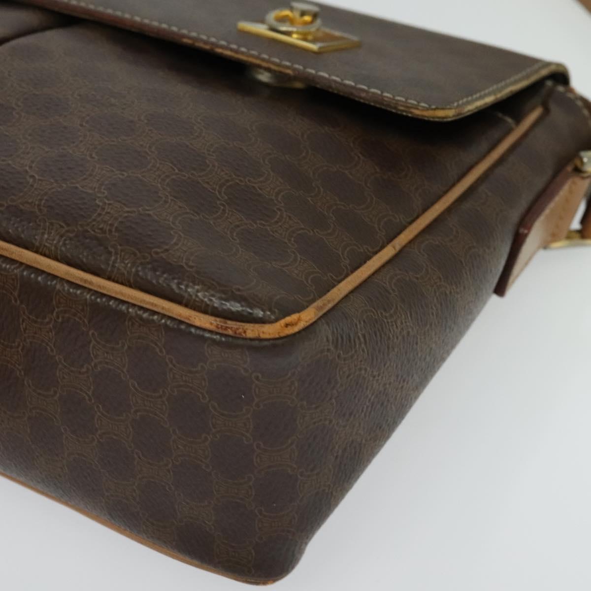 CELINE Macadam Canvas Shoulder Bag PVC Leather Brown Gold Auth 132726