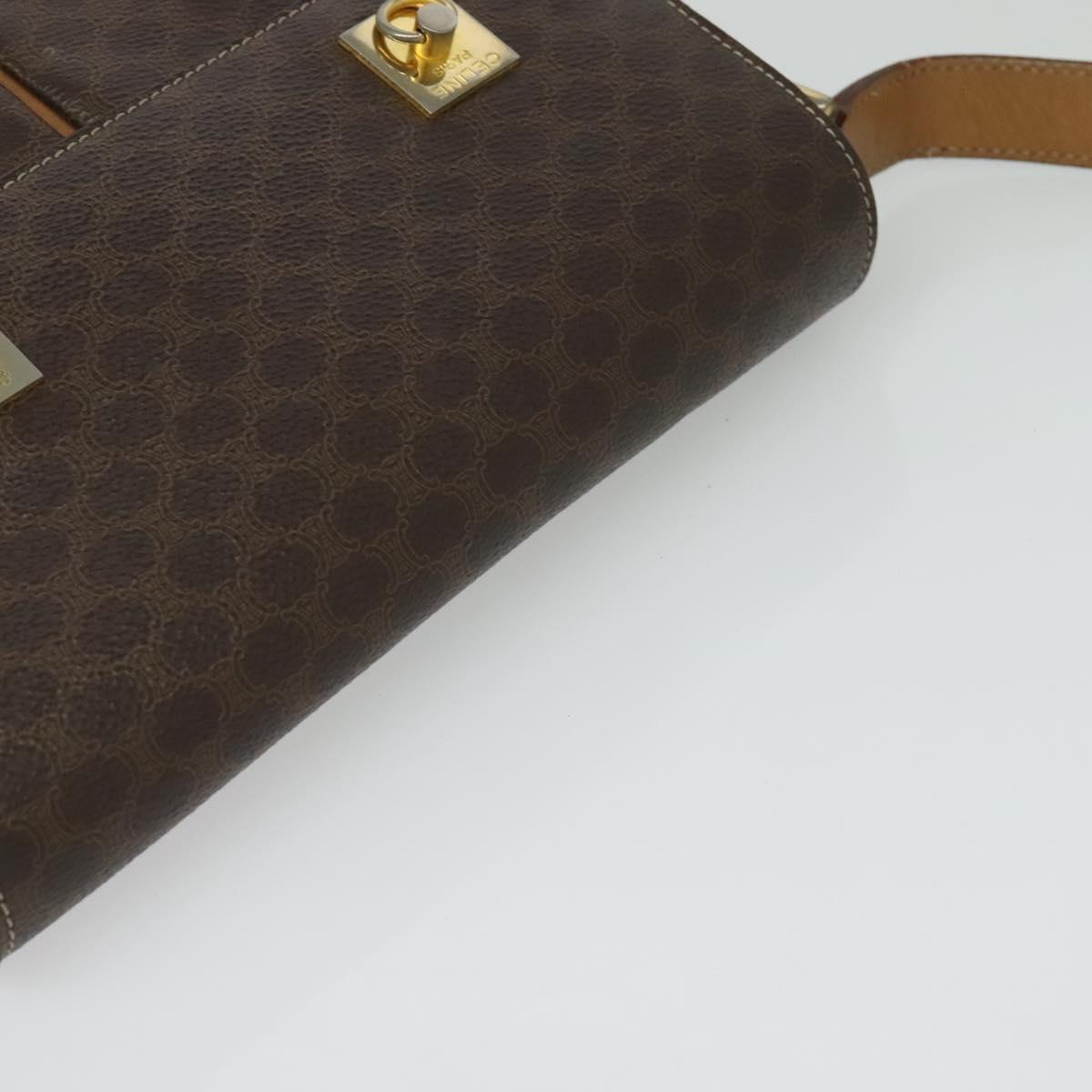 CELINE Macadam Canvas Shoulder Bag PVC Leather Brown Gold Auth 132726