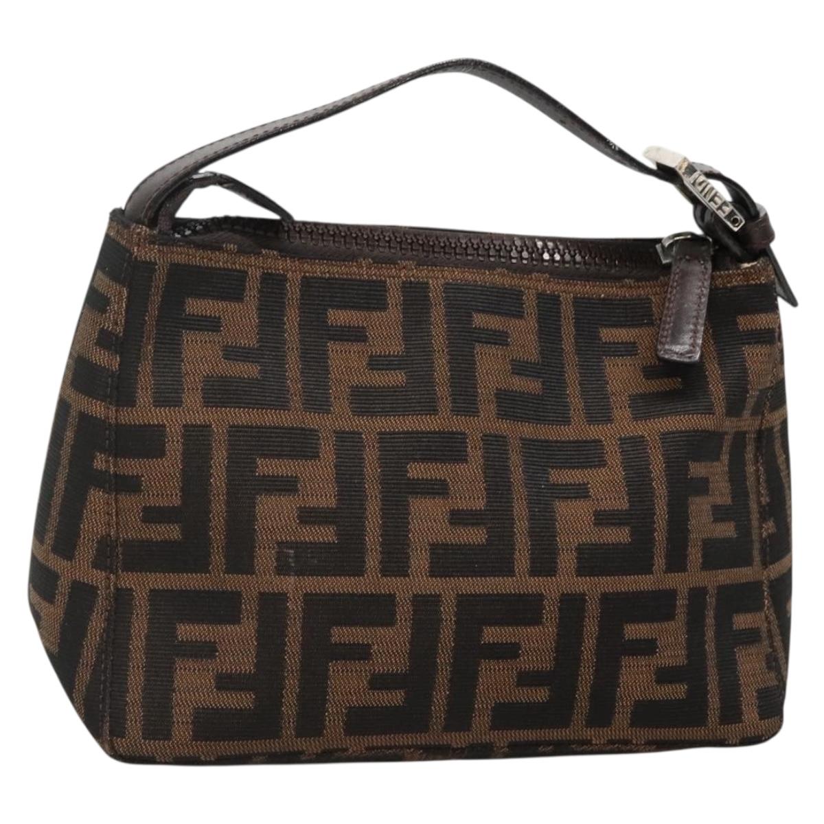 FENDI Zucca Canvas Hand Bag Black Brown Auth 132729