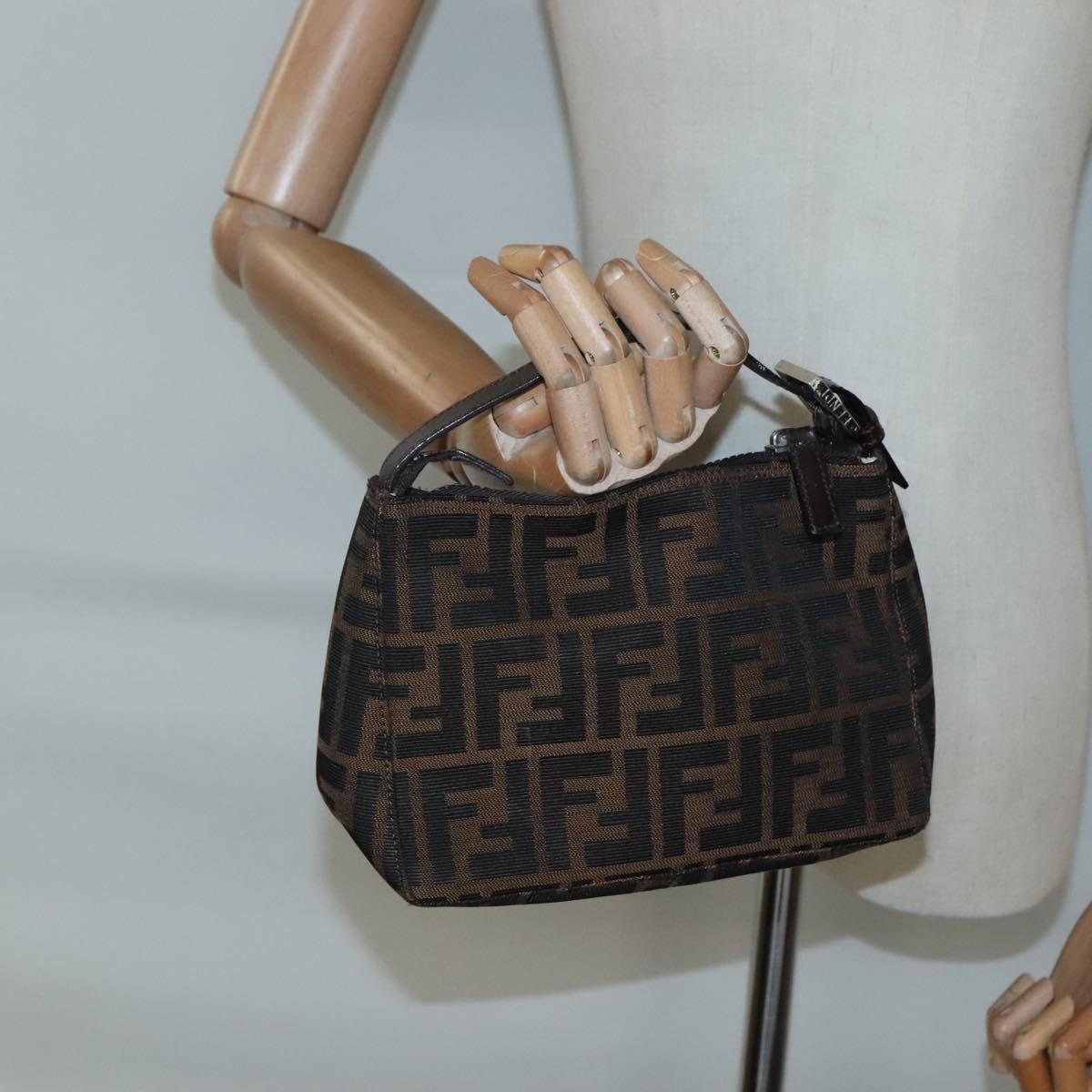 FENDI Zucca Canvas Hand Bag Black Brown Auth 132729