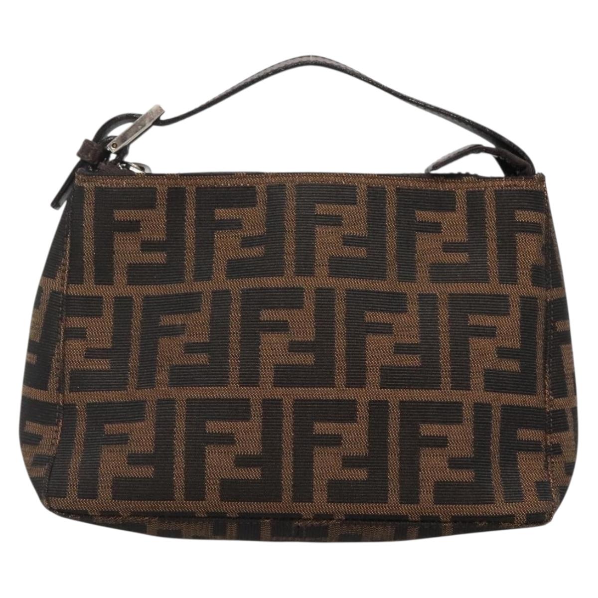 FENDI Zucca Canvas Hand Bag Black Brown Auth 132729