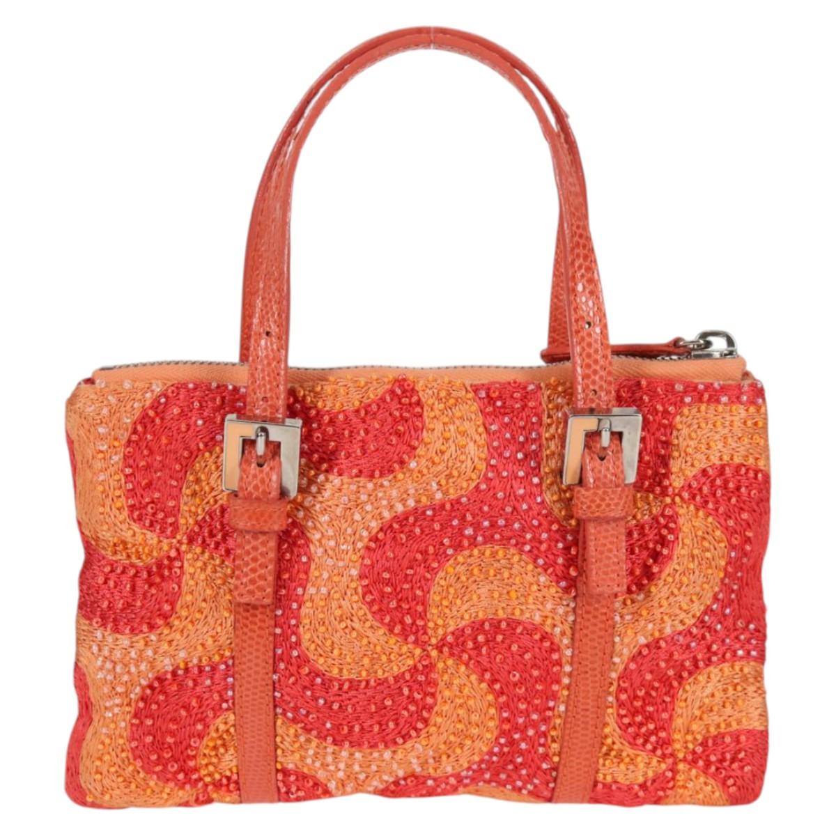 FENDI Hand Bag beads Red Auth 132731V