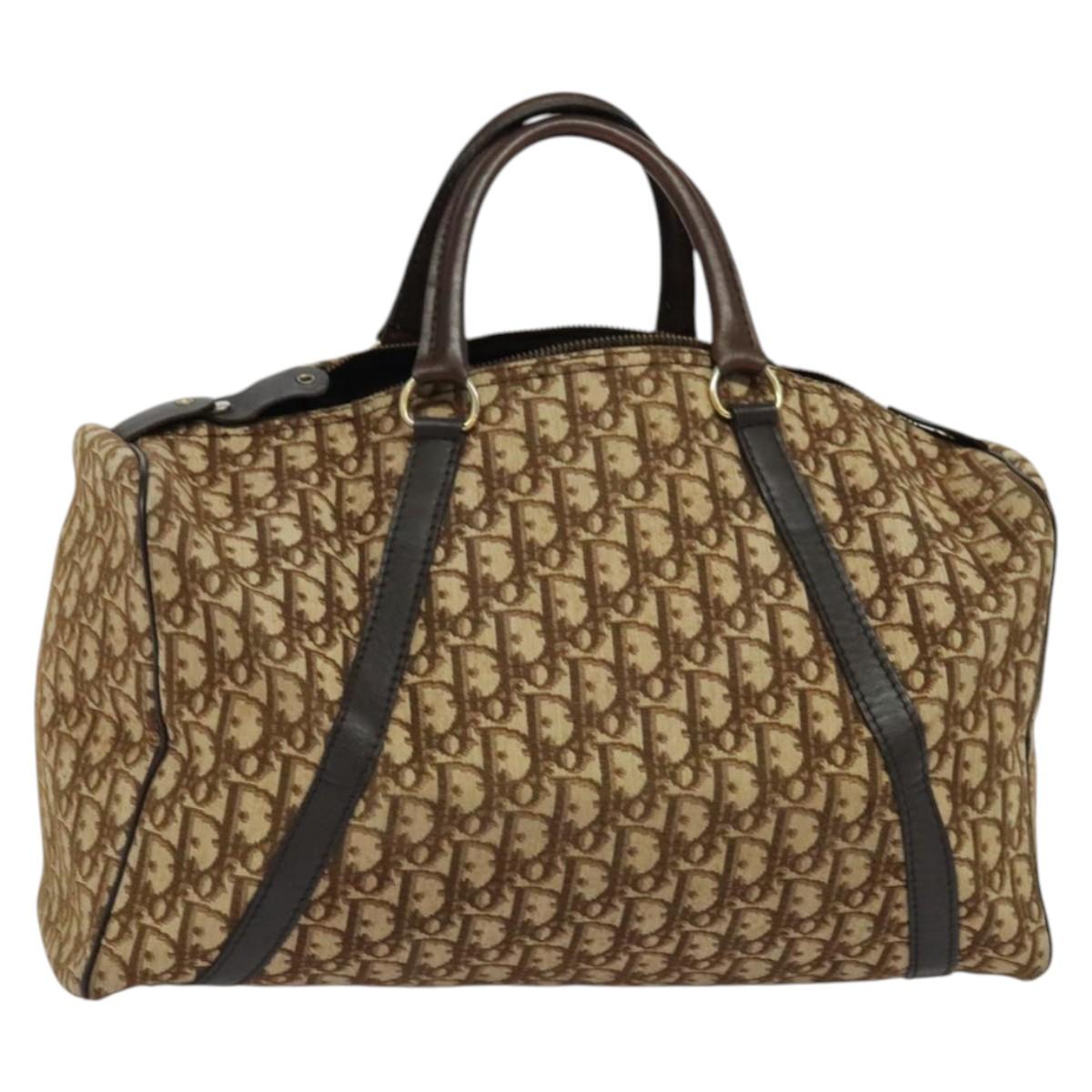 Christian Dior Trotter Canvas Hand Bag Brown Gold Auth 132733