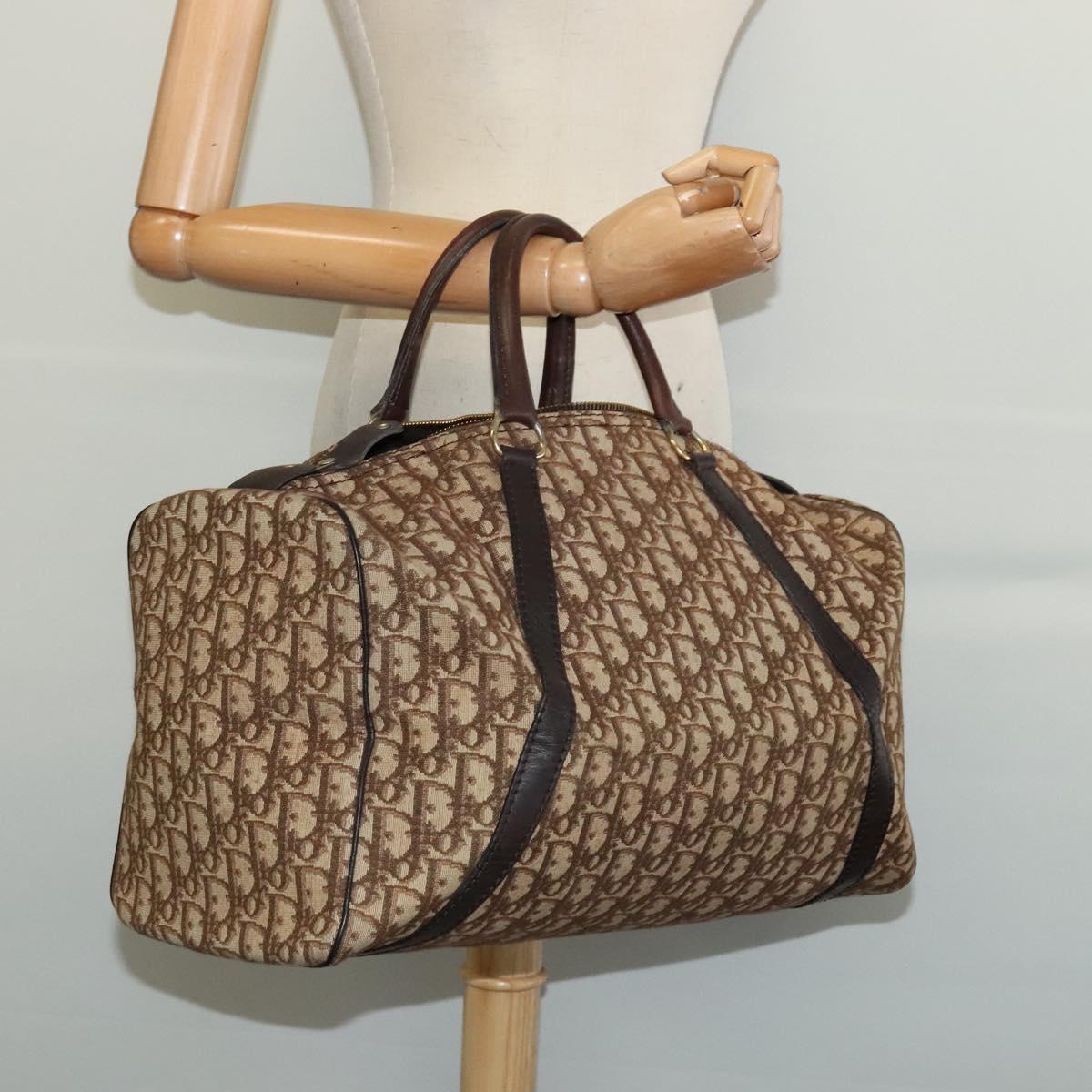 Christian Dior Trotter Canvas Hand Bag Brown Gold Auth 132733