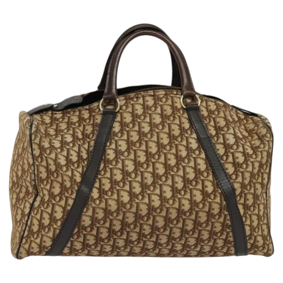 Christian Dior Trotter Canvas Hand Bag Brown Gold Auth 132733