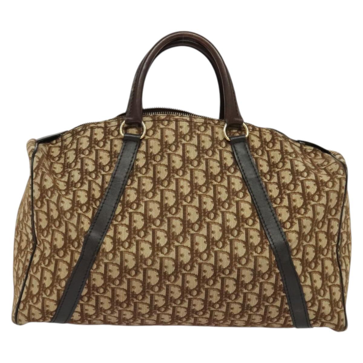 Christian Dior Trotter Canvas Hand Bag Brown Gold Auth 132733