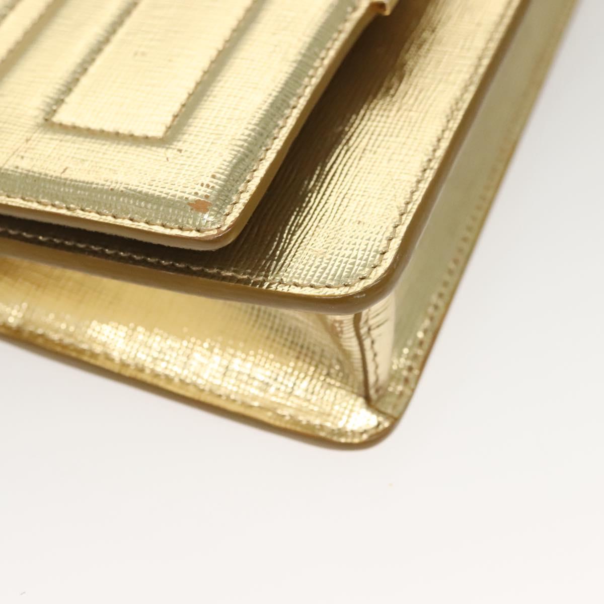 FENDI Chain Wallet Leather Gold Auth 132749