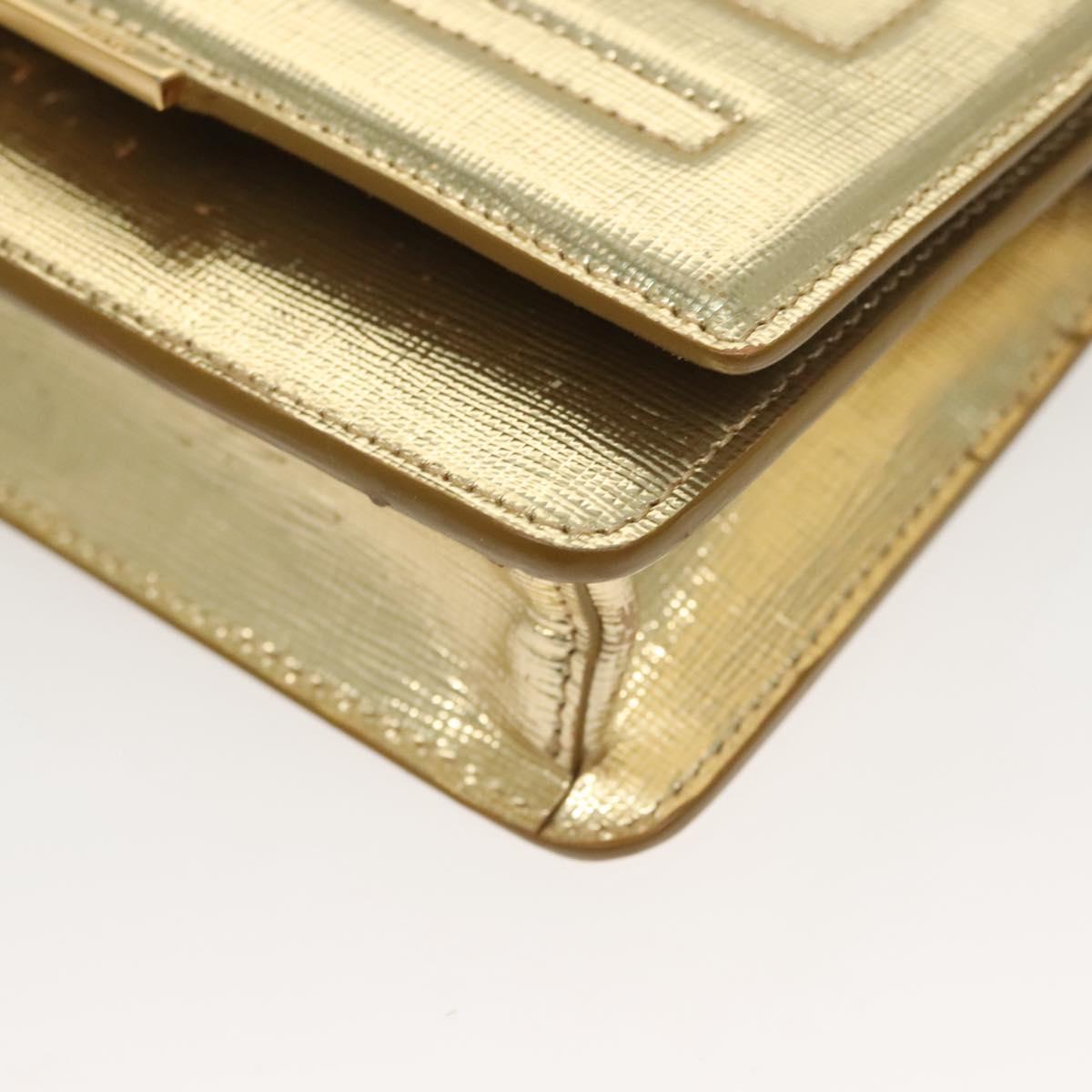 FENDI Chain Wallet Leather Gold Auth 132749