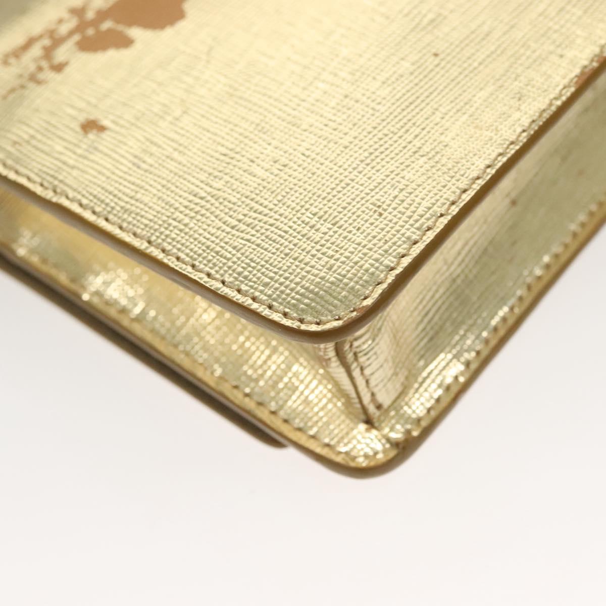 FENDI Chain Wallet Leather Gold Auth 132749
