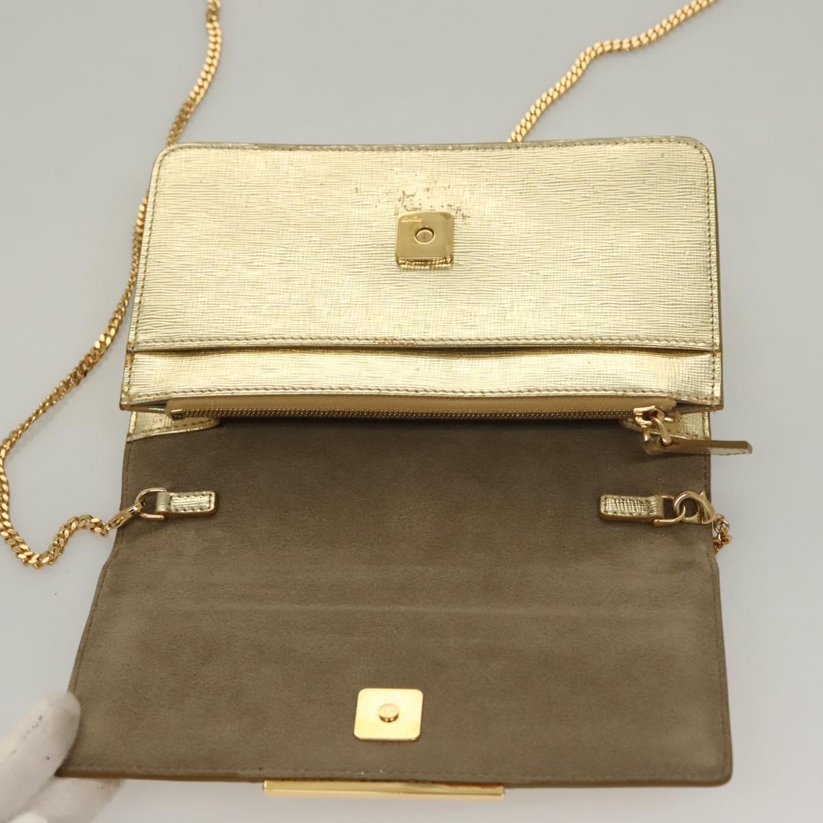FENDI Chain Wallet Leather Gold Auth 132749