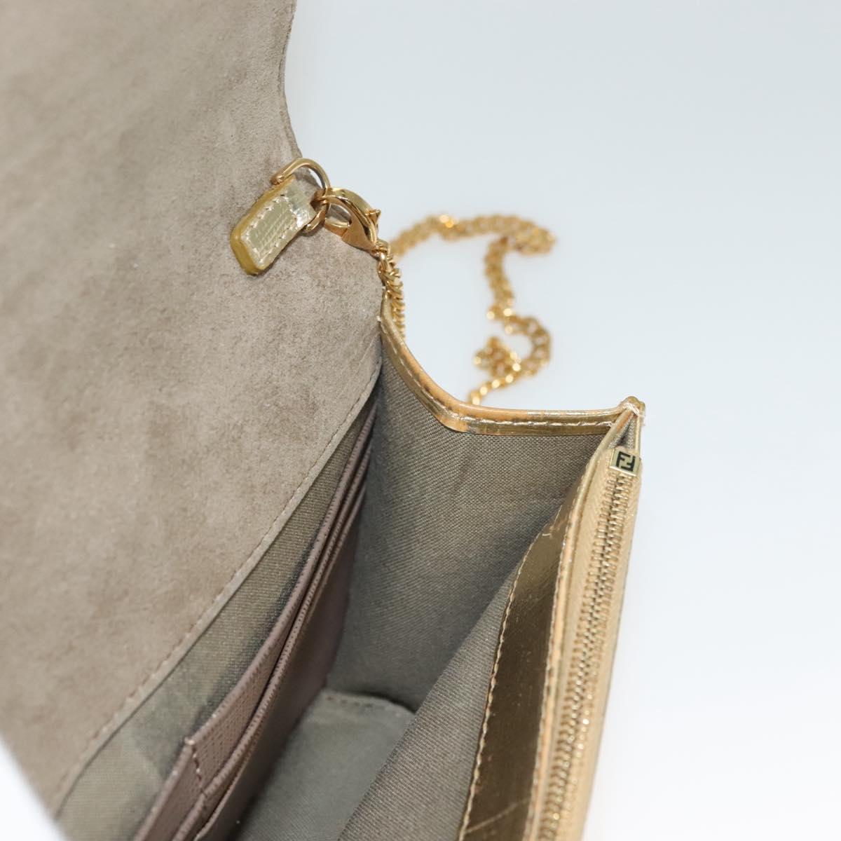 FENDI Chain Wallet Leather Gold Auth 132749
