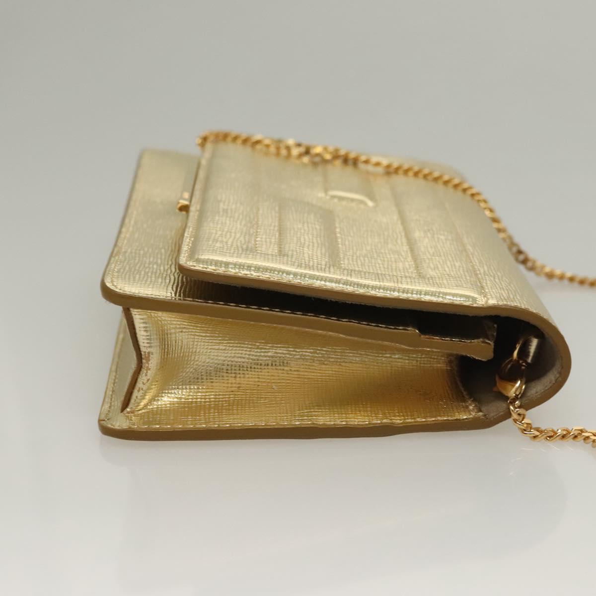FENDI Chain Wallet Leather Gold Auth 132749