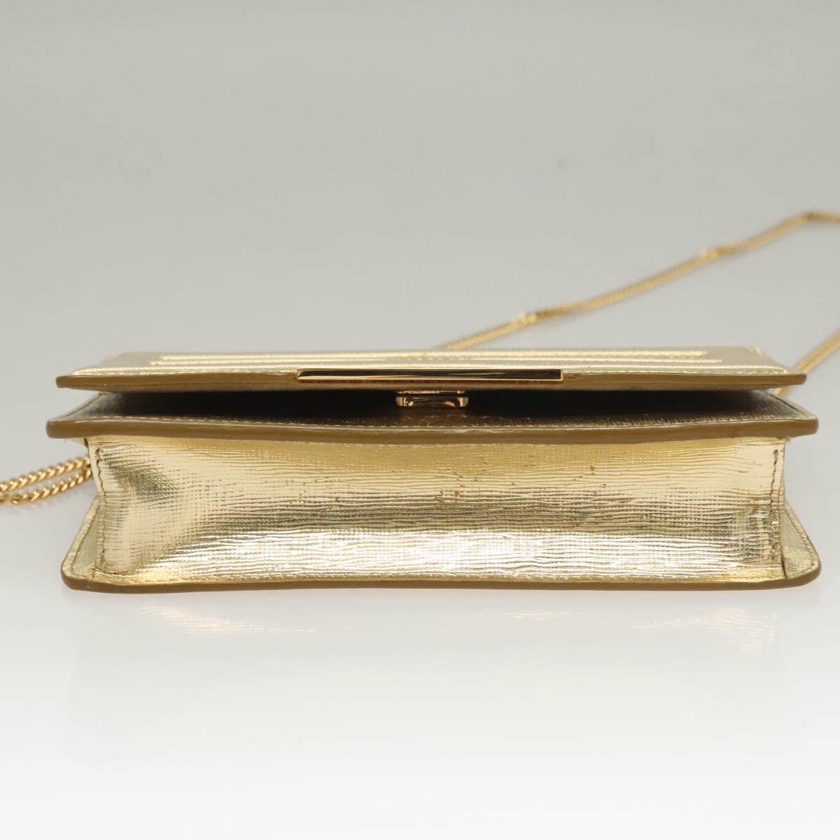 FENDI Chain Wallet Leather Gold Auth 132749