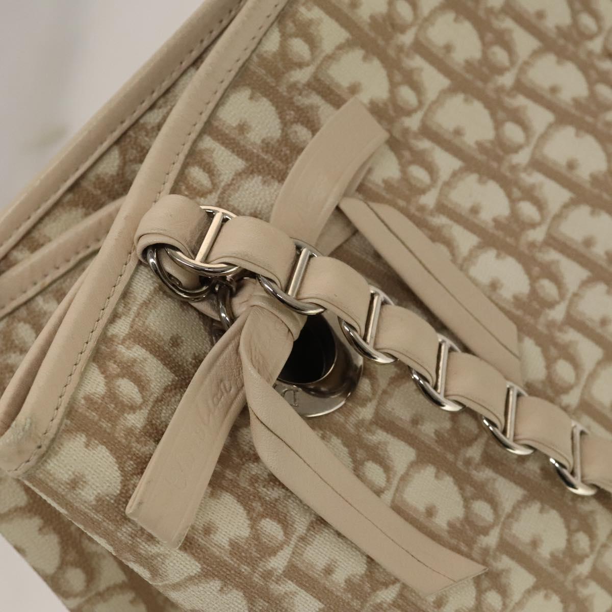 Christian Dior Trotter Canvas Romantic Chain Bag PVC Beige Silver Auth 132755