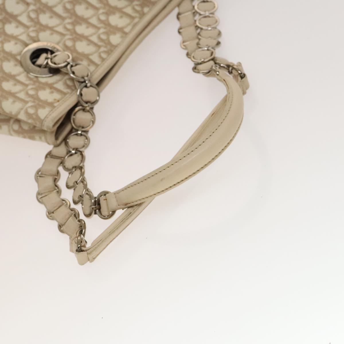 Christian Dior Trotter Canvas Romantic Chain Bag PVC Beige Silver Auth 132755