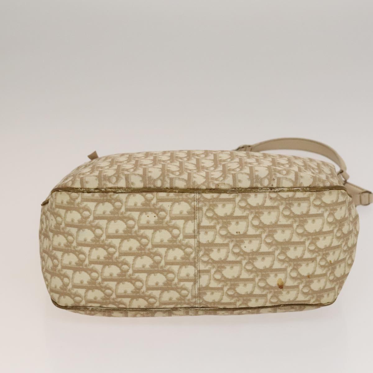 Christian Dior Trotter Canvas Romantic Chain Bag PVC Beige Silver Auth 132755