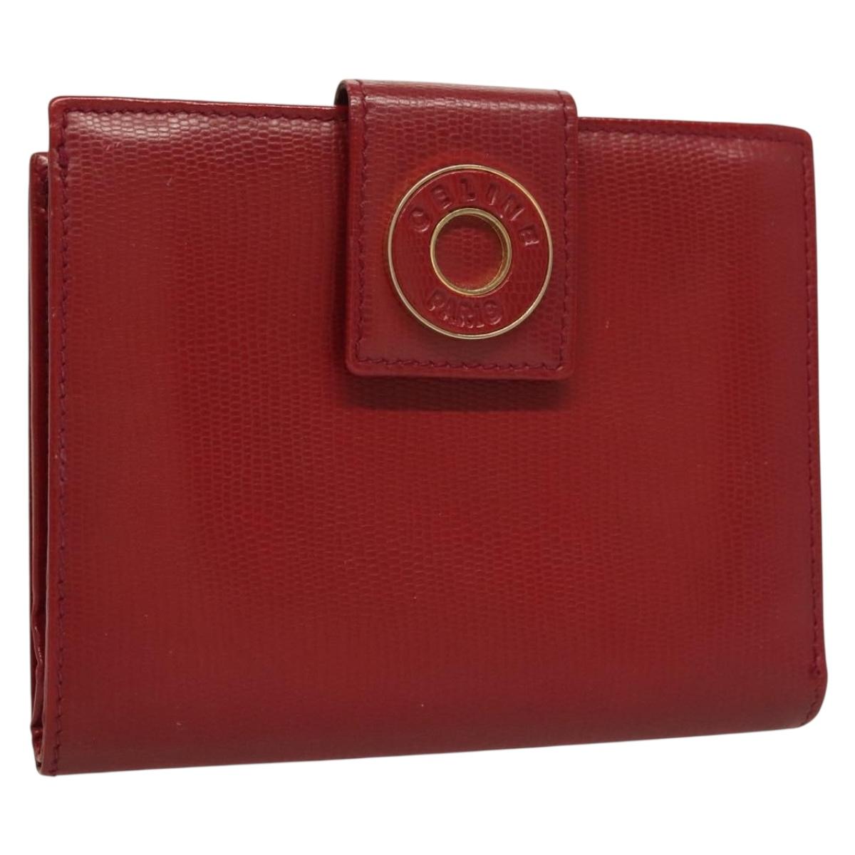 CELINE Compact Wallet Leather Red Gold Auth 132803