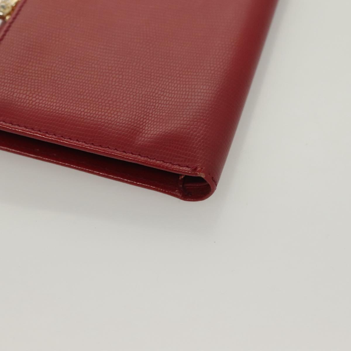 CELINE Compact Wallet Leather Red Gold Auth 132803