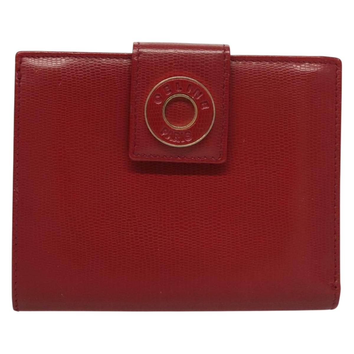 CELINE Compact Wallet Leather Red Gold Auth 132803