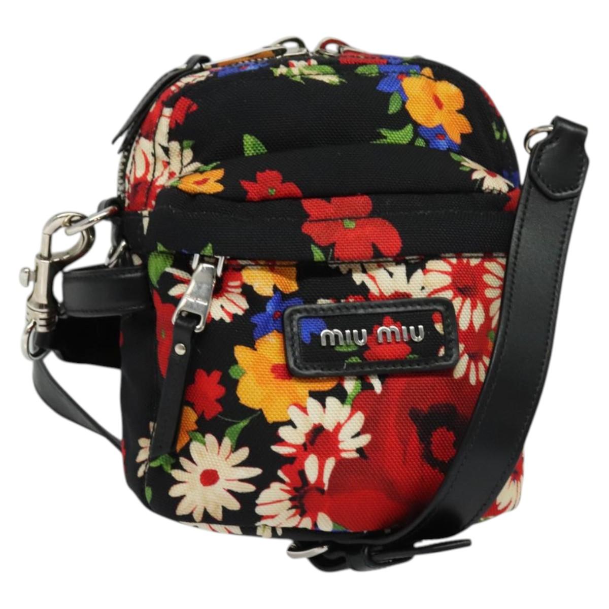 Miu Miu Shoulder Bag Canvas Black Gold Auth 132826