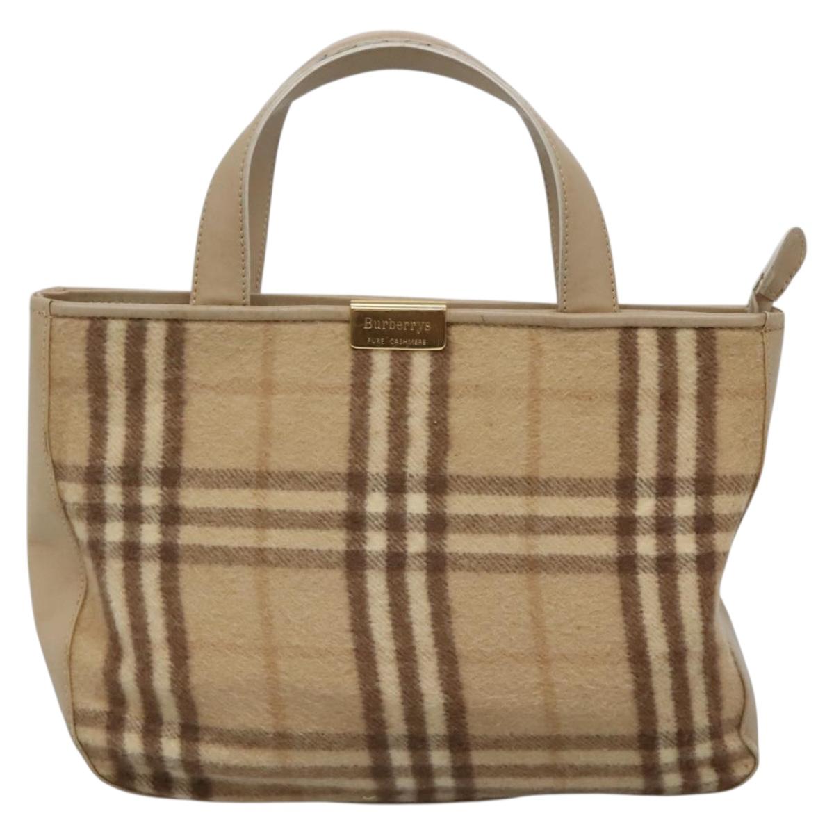 Burberrys Nova Check Hand Bag Wool Leather Beige Gold Auth 132827