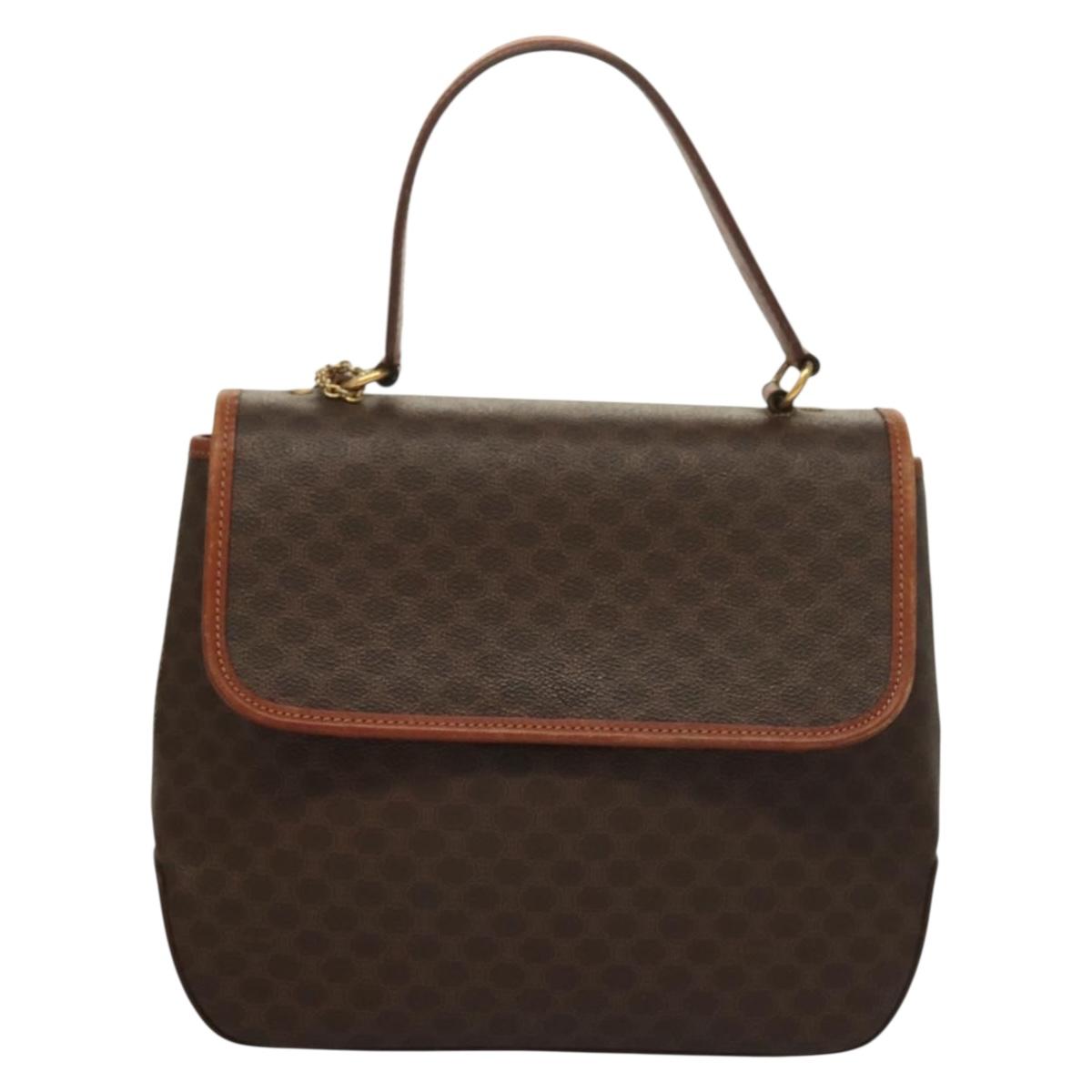 CELINE Macadam Canvas Hand Bag PVC Leather 2way Brown Gold Auth 132850