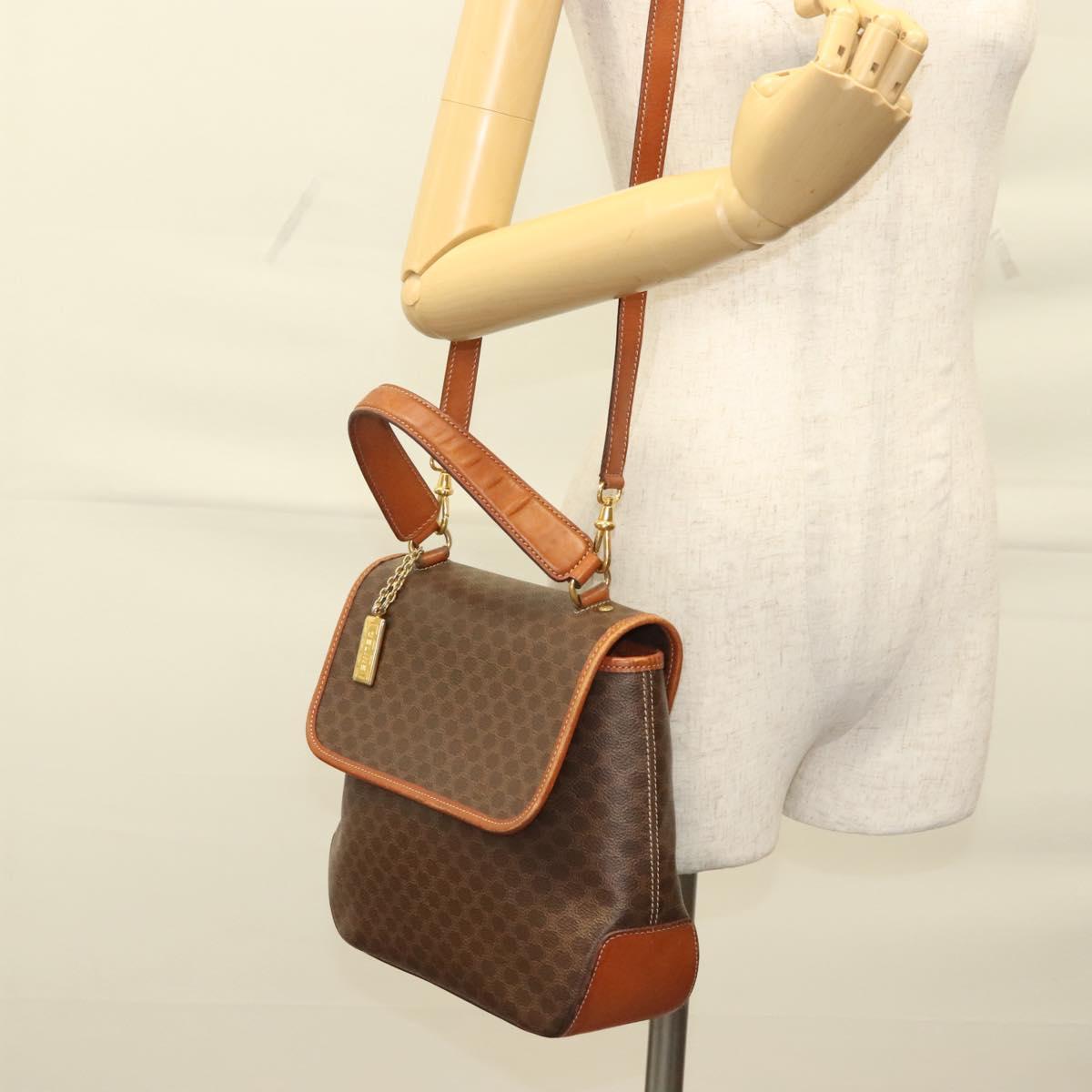 CELINE Macadam Canvas Hand Bag PVC Leather 2way Brown Gold Auth 132850