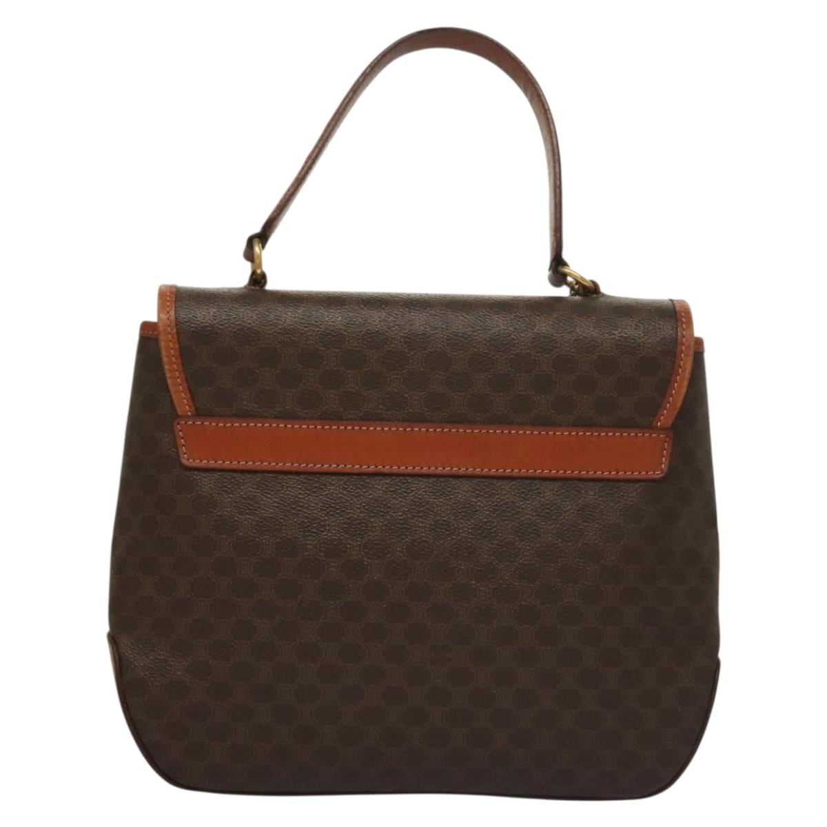 CELINE Macadam Canvas Hand Bag PVC Leather 2way Brown Gold Auth 132850