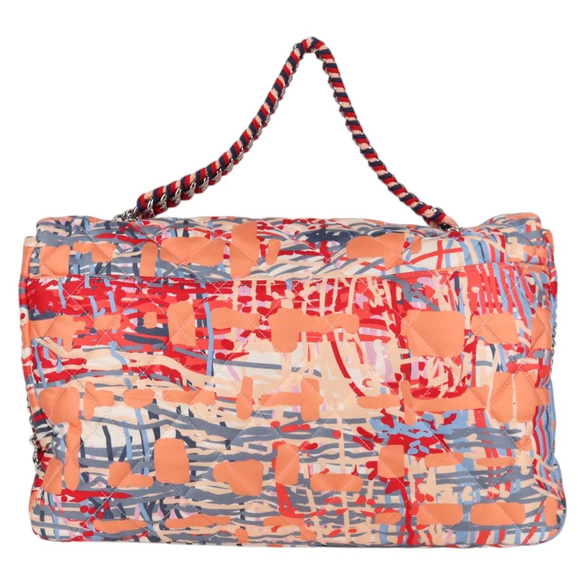 CHANEL Matelasse Chain Shoulder Bag Nylon Orange Silver CC Auth 132851M