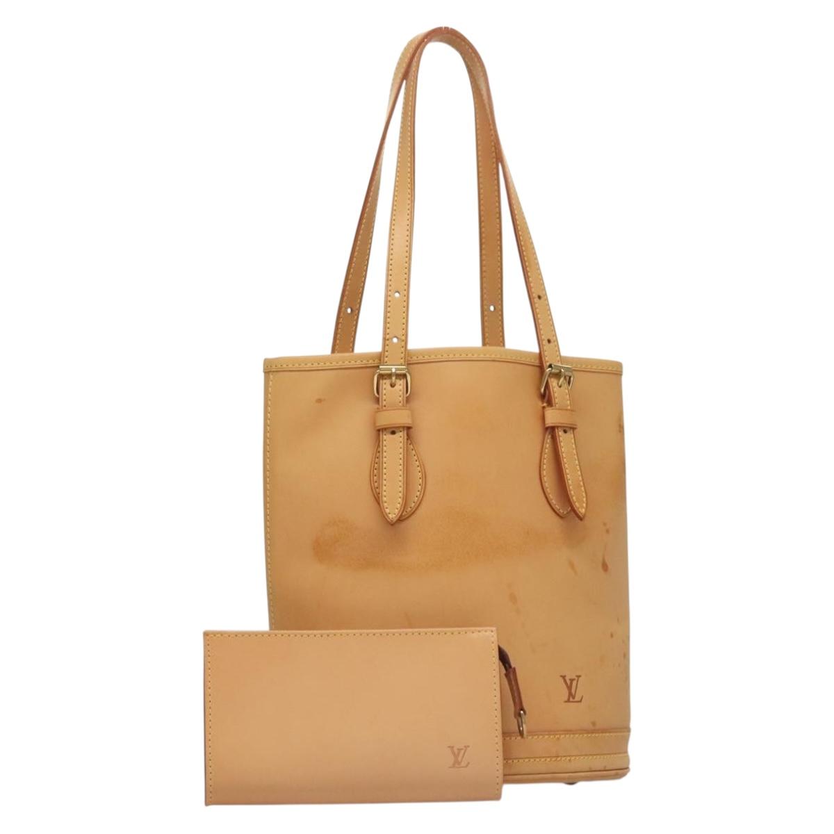 LOUIS VUITTON Nomad leather Bucket PM Shoulder Bag Beige M85001 LV Auth 132875