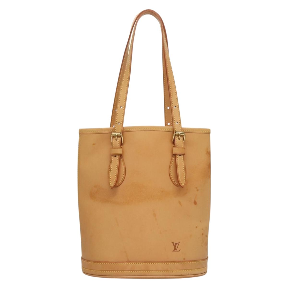 LOUIS VUITTON Nomad leather Bucket PM Shoulder Bag Beige M85001 LV Auth 132875