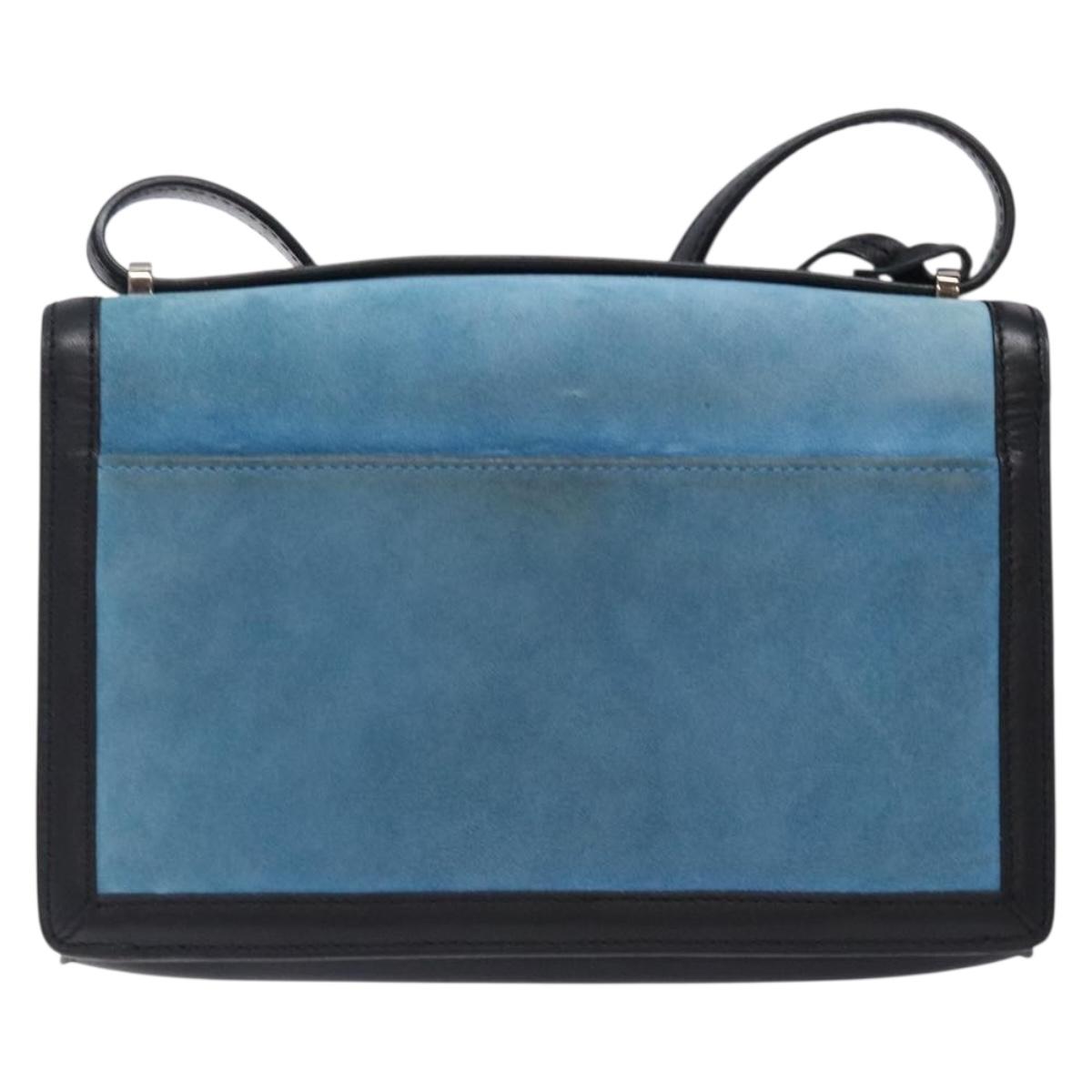 LOEWE Shoulder Bag Suede Blue Silver Auth 132888