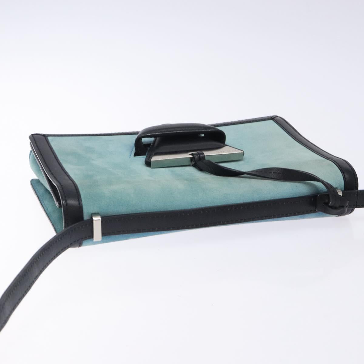 LOEWE Shoulder Bag Suede Blue Silver Auth 132888
