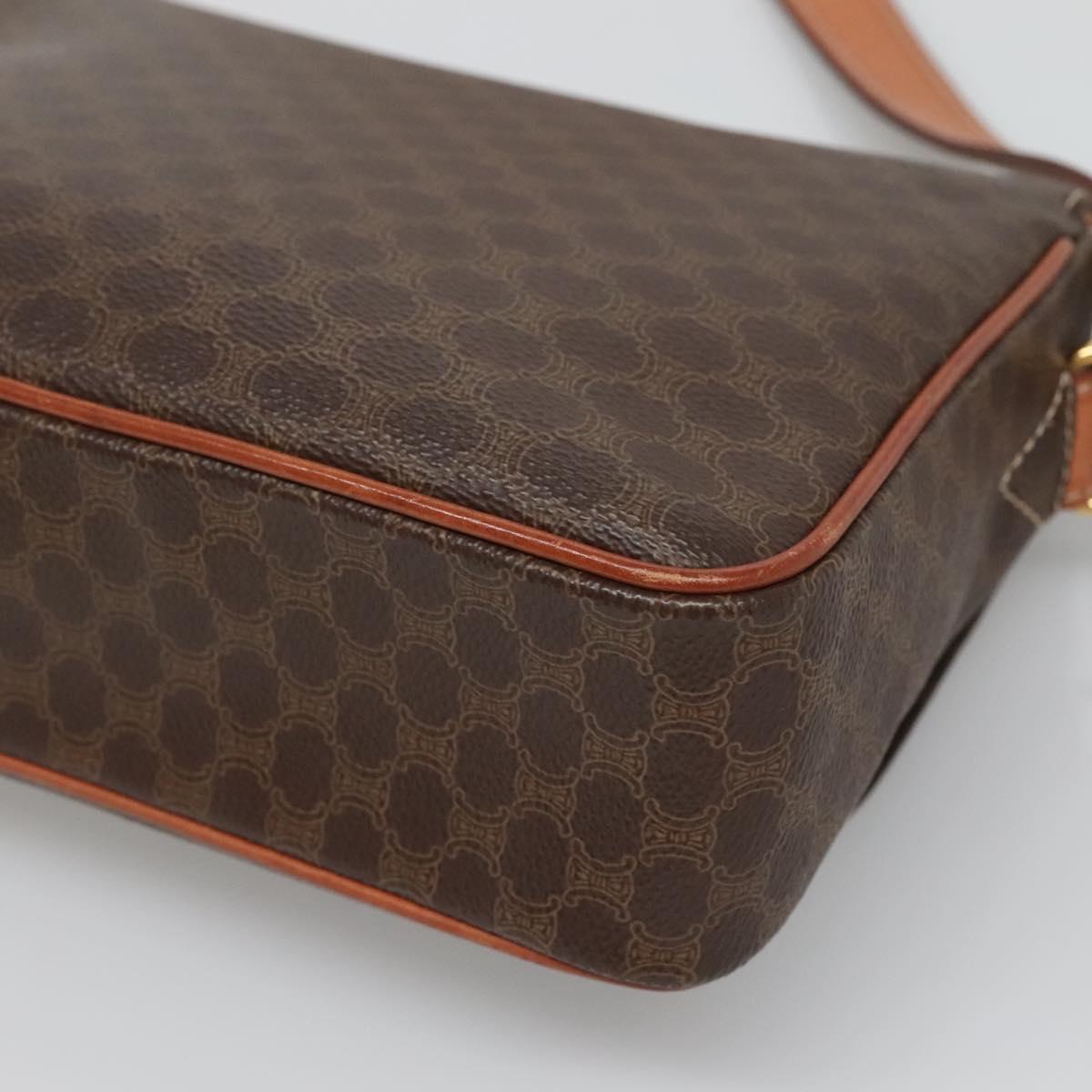 CELINE Macadam Canvas Shoulder Bag PVC Leather Brown Gold Auth 132889