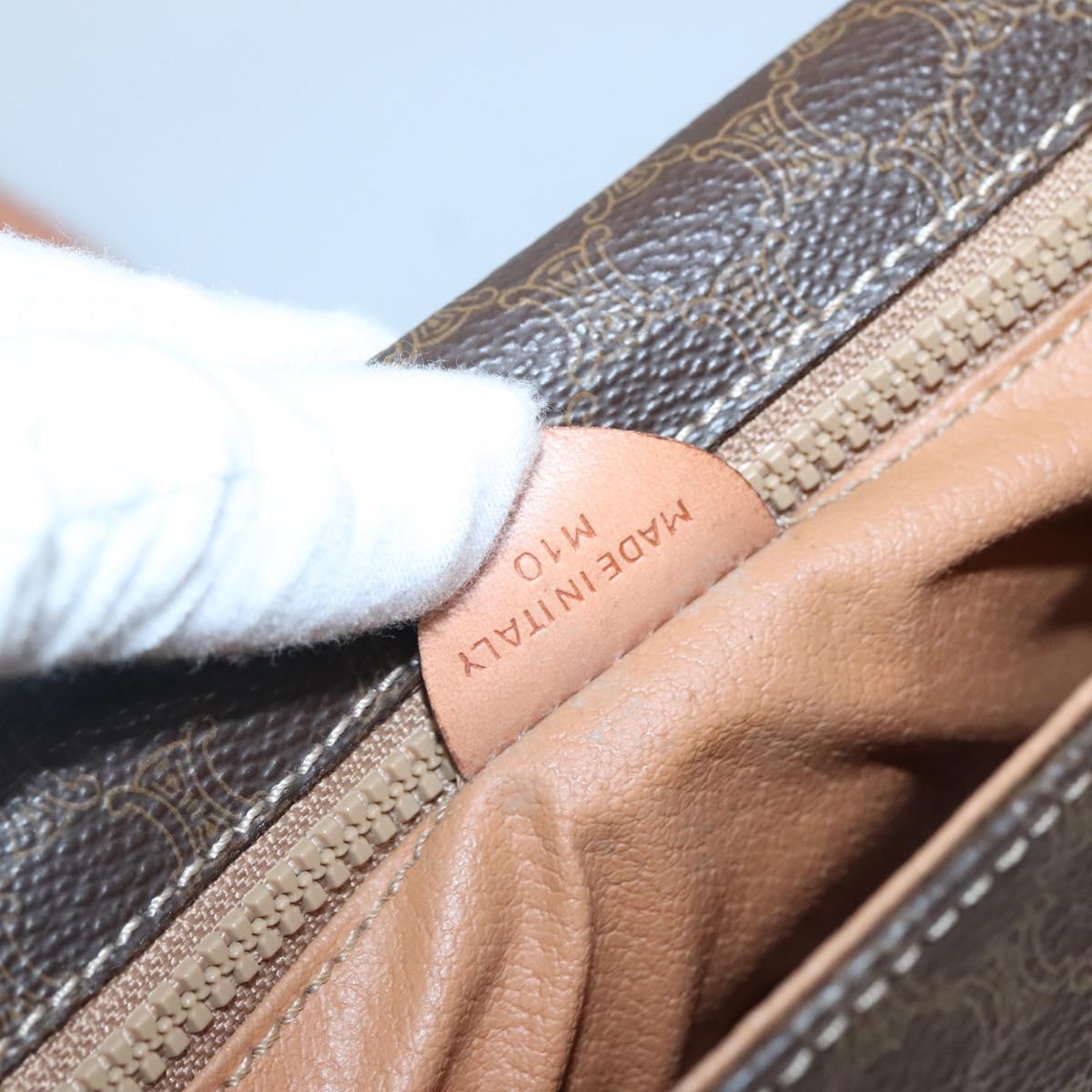 CELINE Macadam Canvas Shoulder Bag PVC Leather Brown Gold Auth 132889