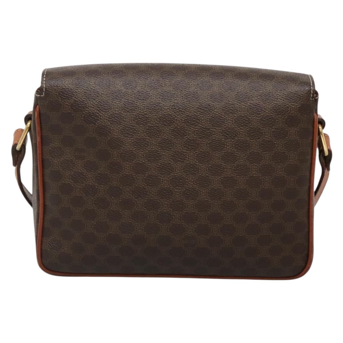 CELINE Macadam Canvas Shoulder Bag PVC Leather Brown Gold Auth 132889