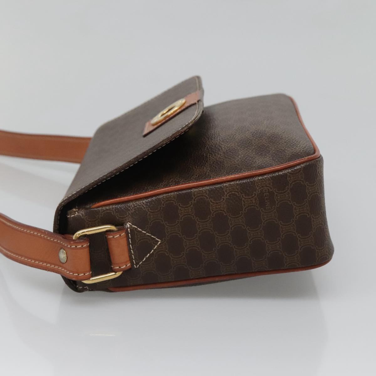 CELINE Macadam Canvas Shoulder Bag PVC Leather Brown Gold Auth 132889