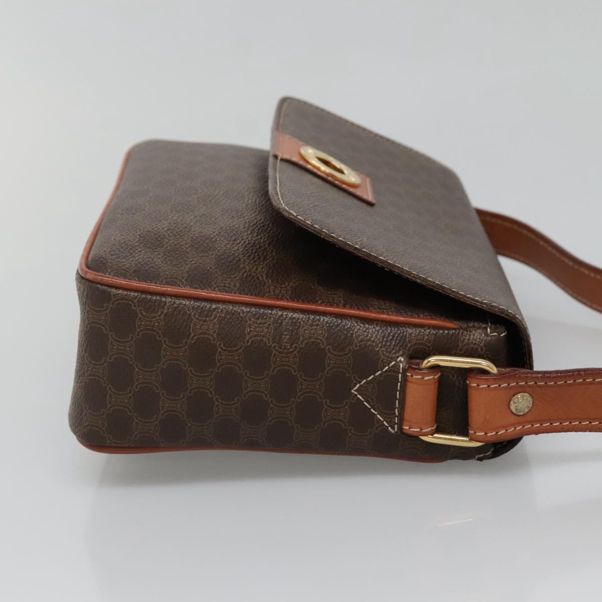 CELINE Macadam Canvas Shoulder Bag PVC Leather Brown Gold Auth 132889