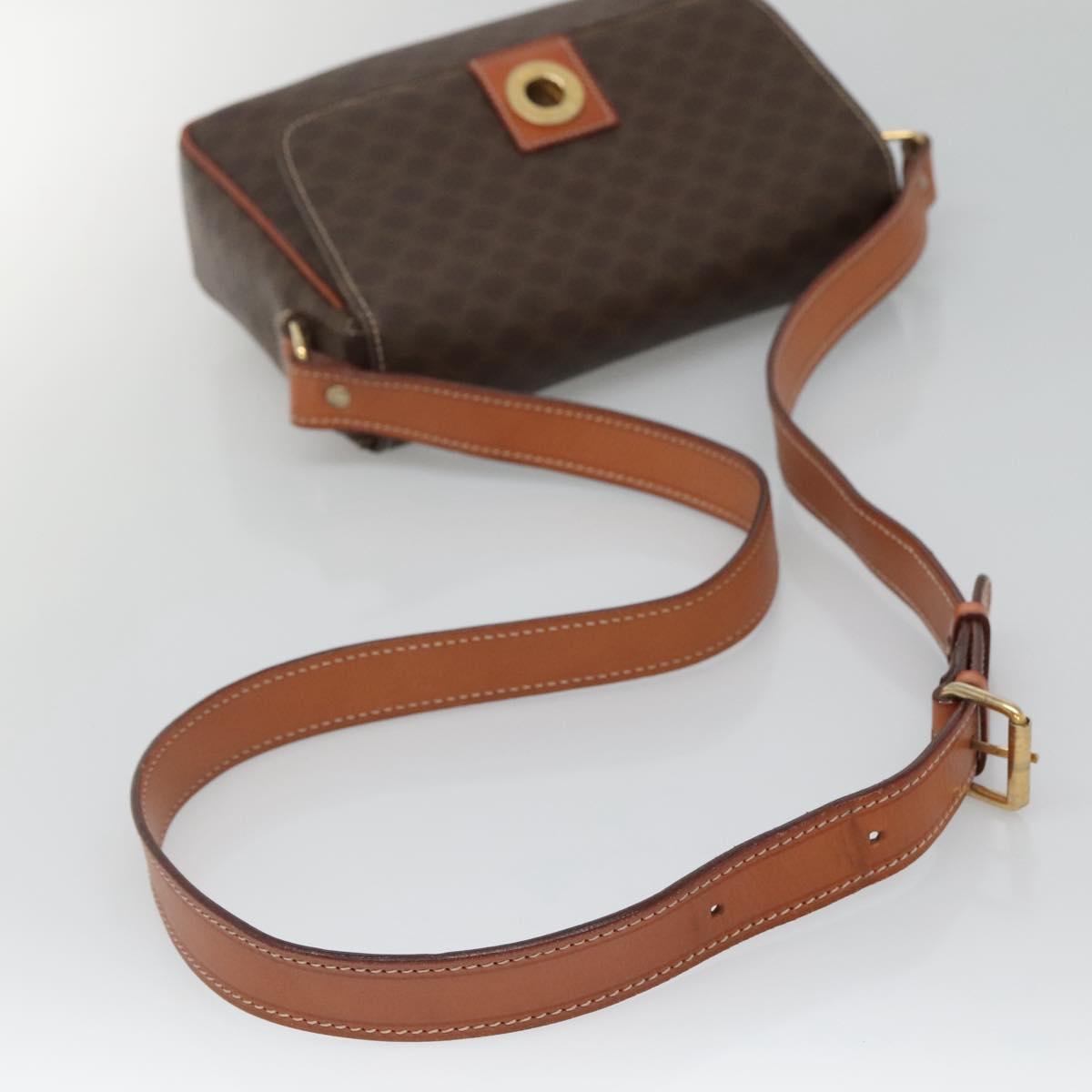 CELINE Macadam Canvas Shoulder Bag PVC Leather Brown Gold Auth 132889