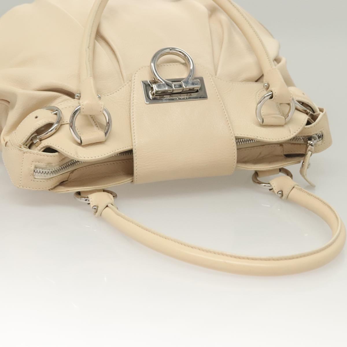 Salvatore Ferragamo Gancini Hand Bag Leather Ivory Silver Auth 132891
