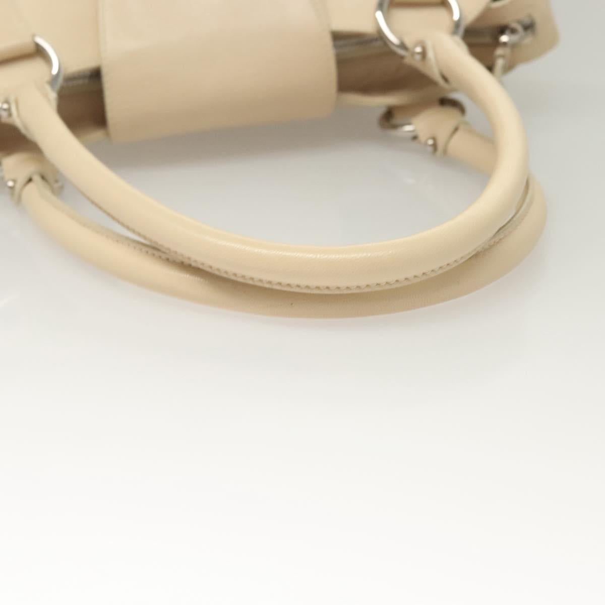 Salvatore Ferragamo Gancini Hand Bag Leather Ivory Silver Auth 132891