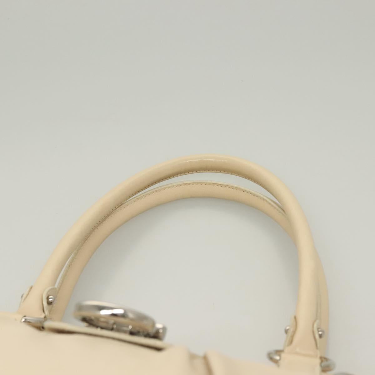 Salvatore Ferragamo Gancini Hand Bag Leather Ivory Silver Auth 132891