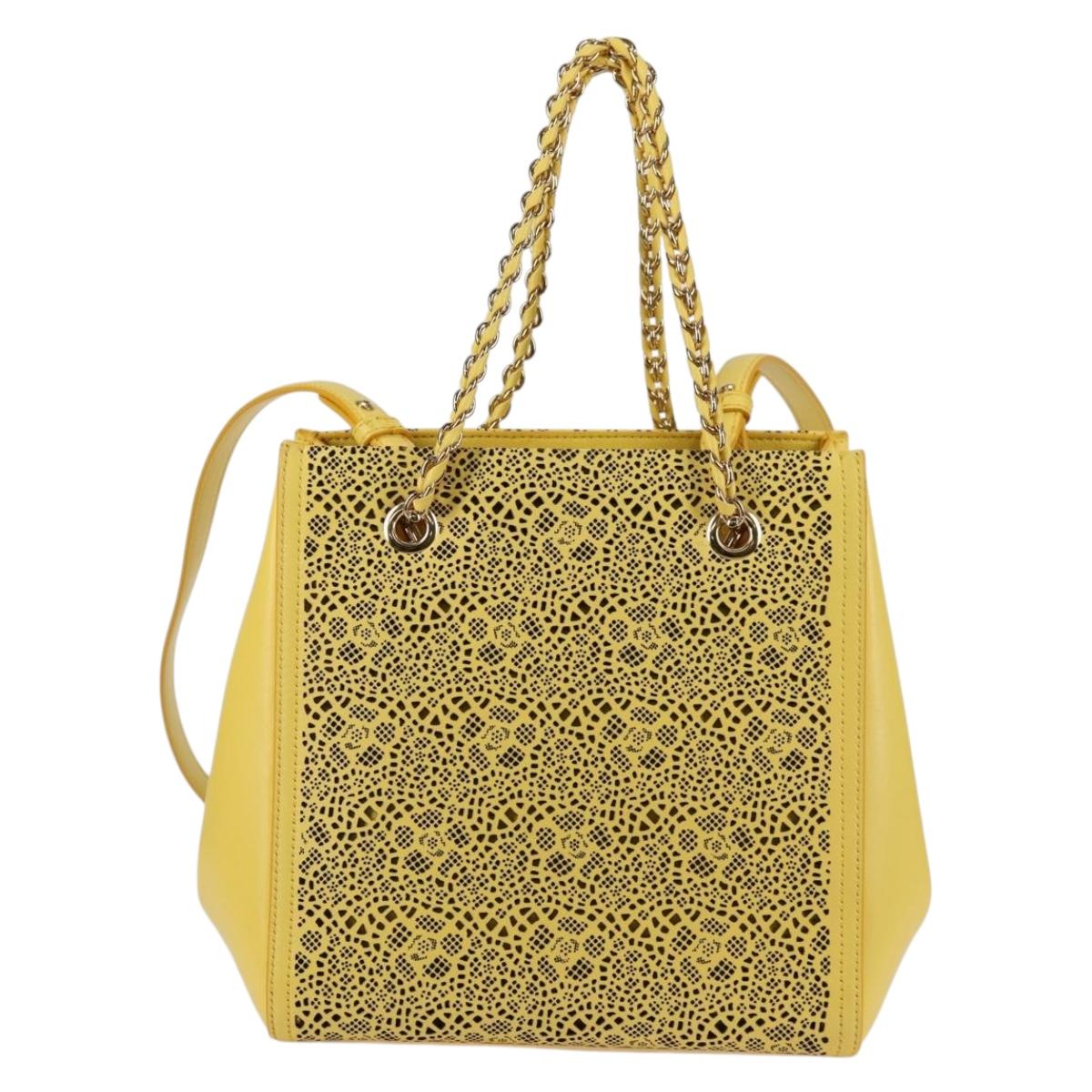 Salvatore Ferragamo Vala Chain Bag Leather 2way Yellow Gold Auth 132893V