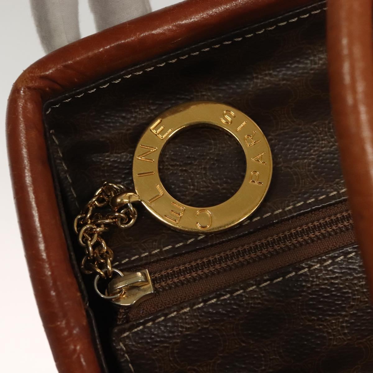 CELINE Macadam Canvas Hand Bag PVC Leather Brown Gold Auth 132898