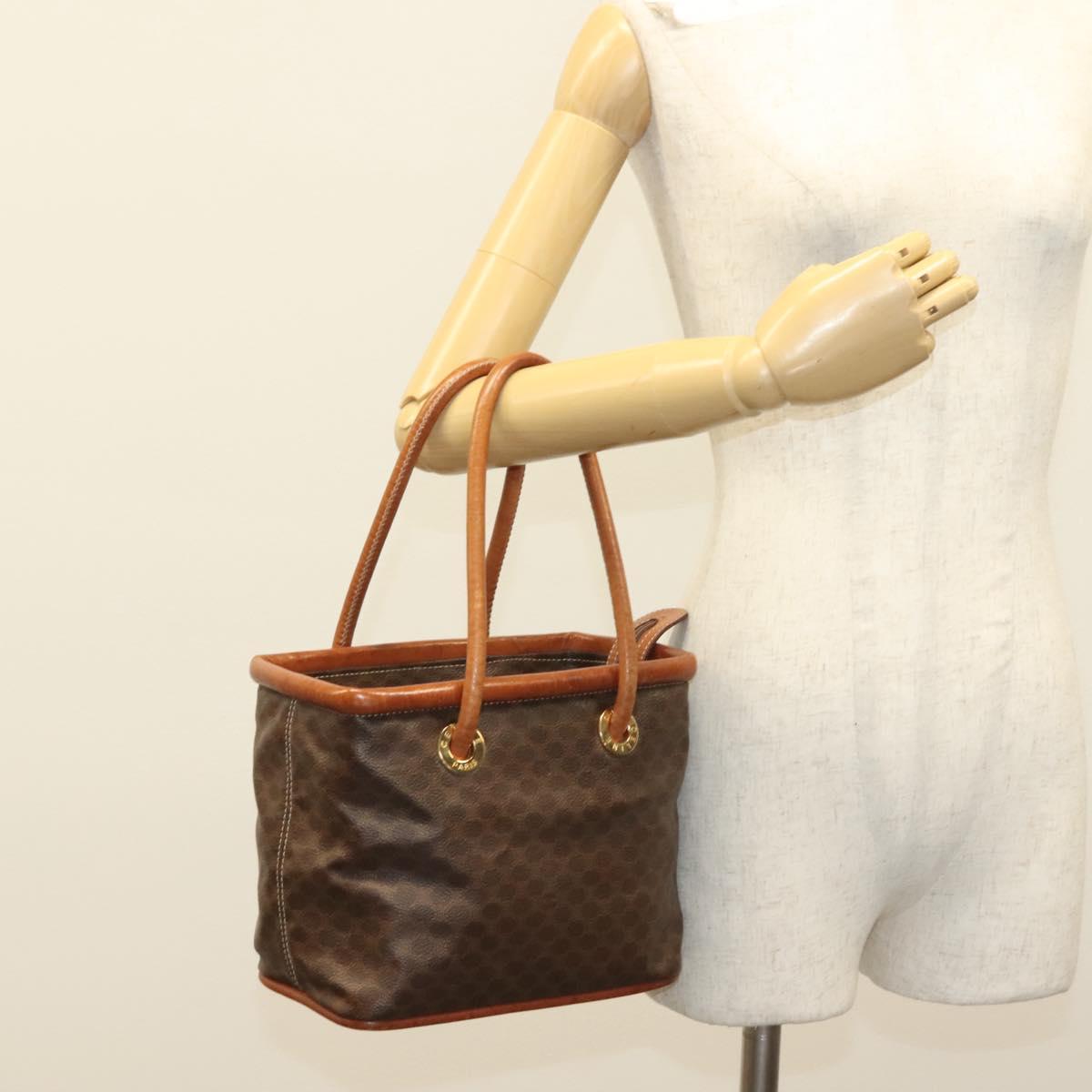 CELINE Macadam Canvas Hand Bag PVC Leather Brown Gold Auth 132898