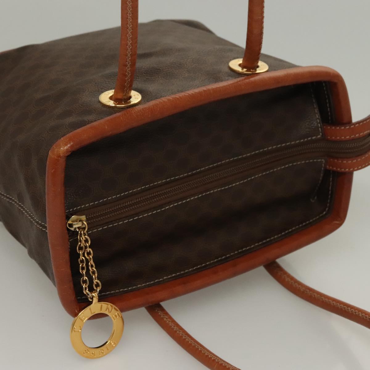 CELINE Macadam Canvas Hand Bag PVC Leather Brown Gold Auth 132898