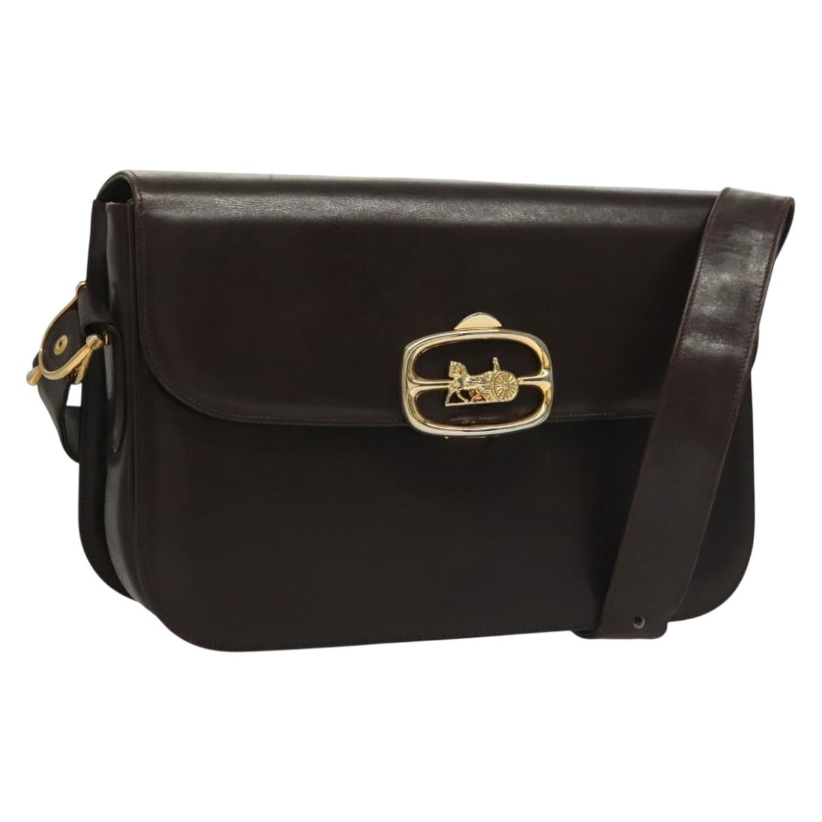 CELINE Shoulder Bag Leather Brown Gold Auth 132899