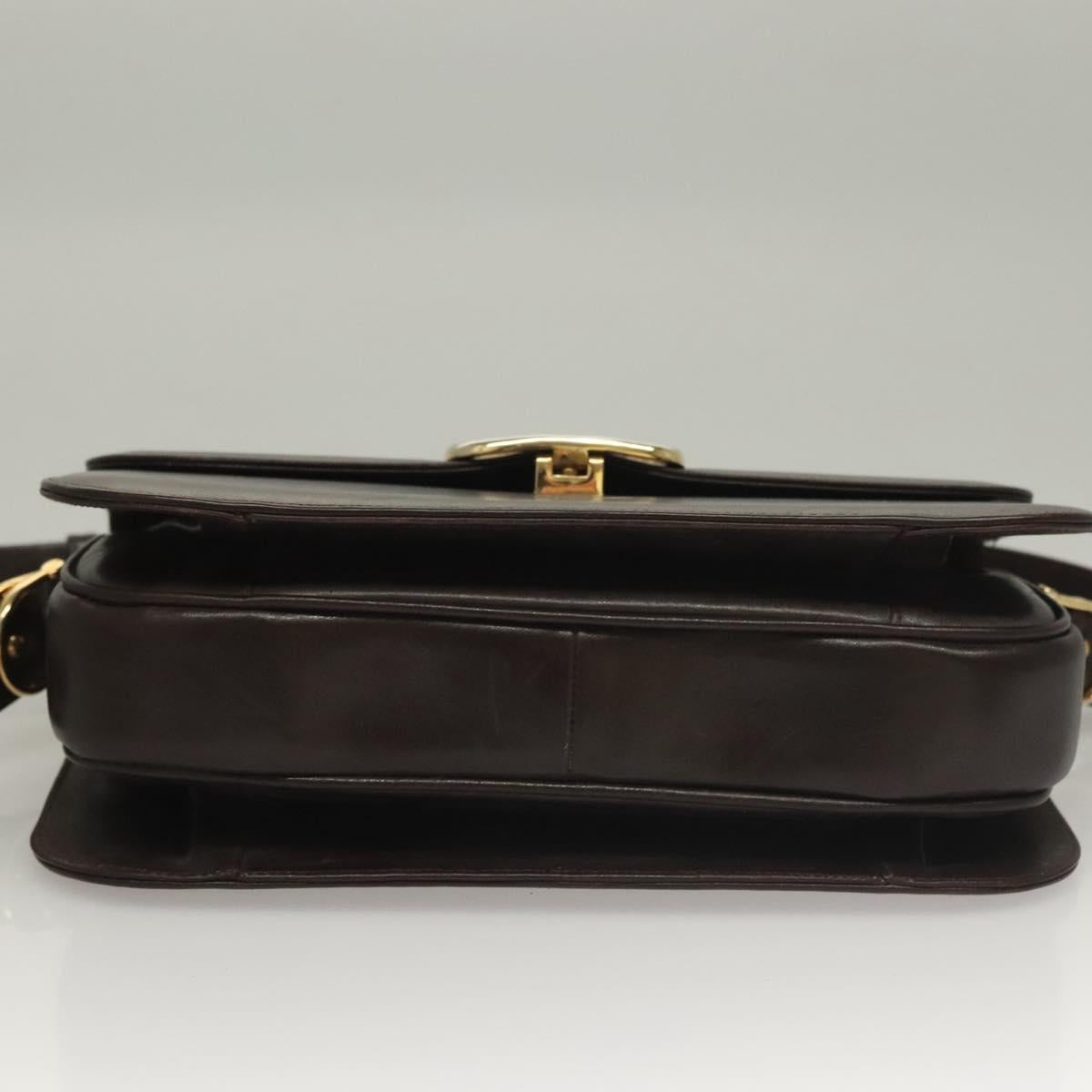 CELINE Shoulder Bag Leather Brown Gold Auth 132899