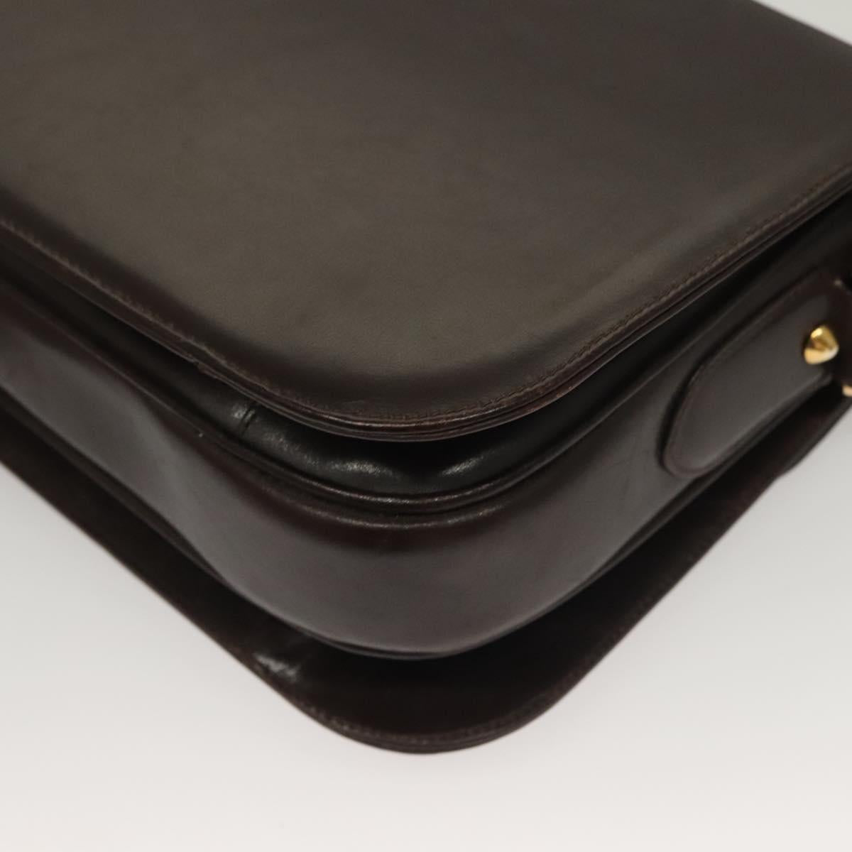 CELINE Shoulder Bag Leather Brown Gold Auth 132899