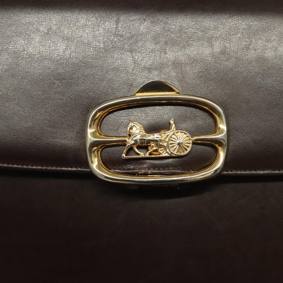 CELINE Shoulder Bag Leather Brown Gold Auth 132899